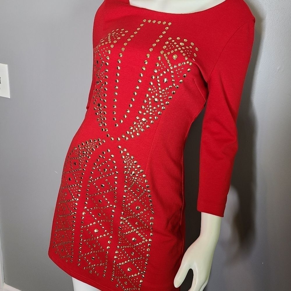 I. Madeline Red Dress Medium Gold Studded - Picture 7 of 11